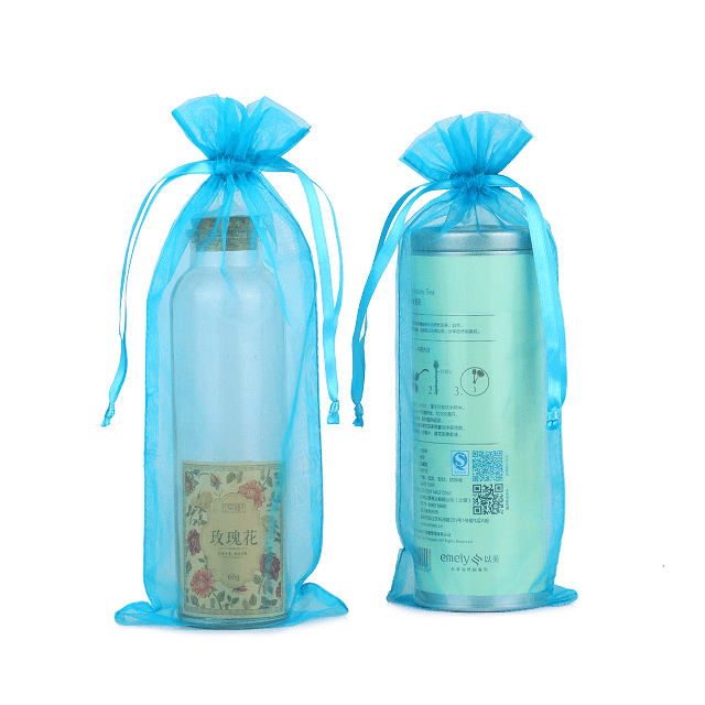 Custom Blue Organza Gift Bags Large Drawstring Cosmetics Organza bags