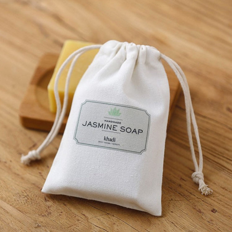 Natural plain 100% cotton drawstring bag printed logo