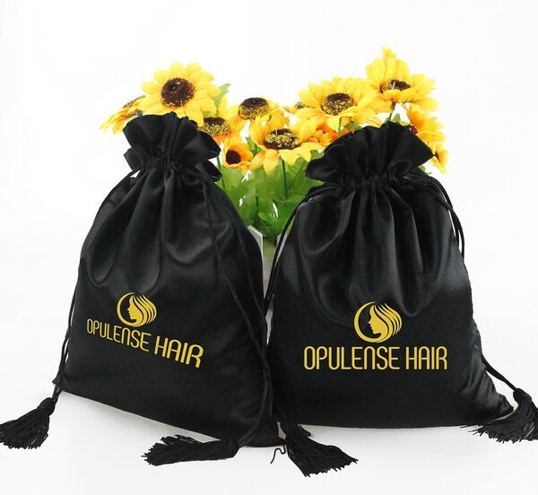 New Trending Black Large Shoe Dust Bags Manufactory, Deluxe Silk Satin Drawstring Bag with Customized Logo