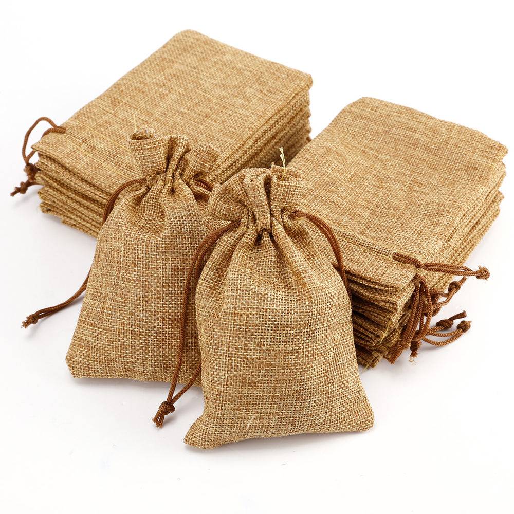 Custom Natural Eco Friendly Small Burlap Jute Sack Bags with Drawstring Pouch