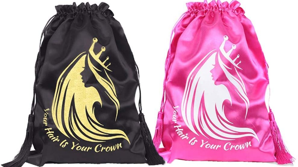 Custom Reusable Assorted Color Drawstring Satin Hair Bag