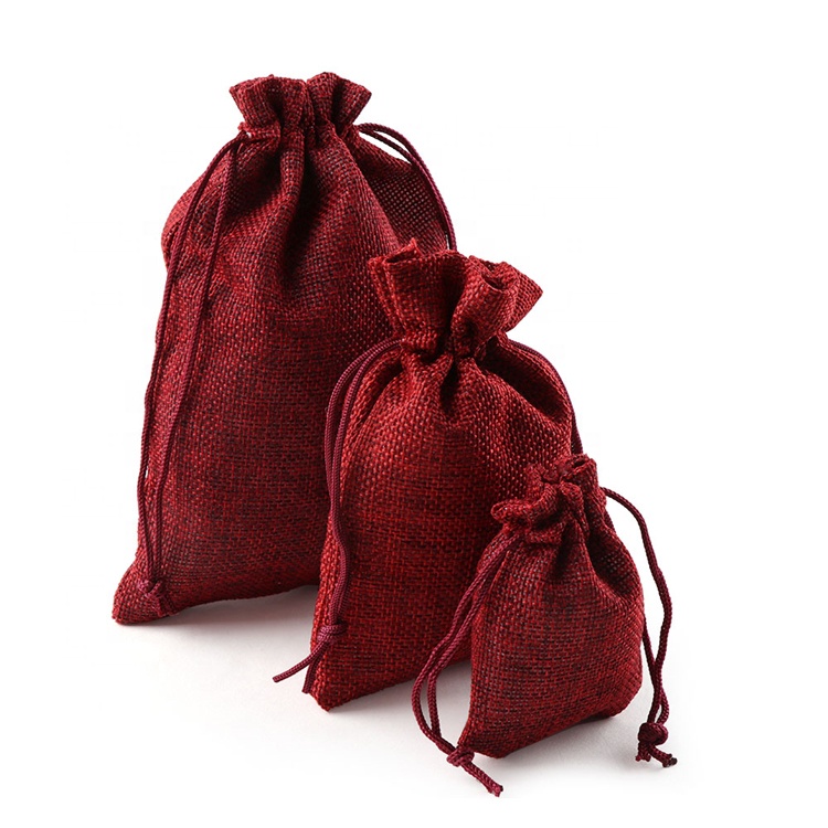 cheap high quality red wine gift drawstring jute bag