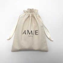 Custom cotton muslin drawstring bags with black printed logo