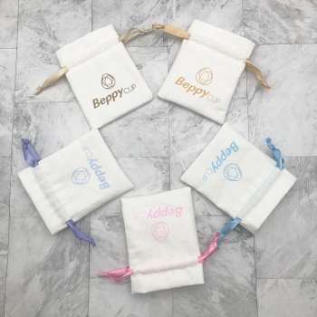small white custom logo cotton bags with drawstrings
