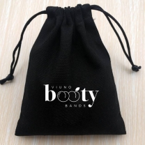 custom black cotton with logo drawstring bags