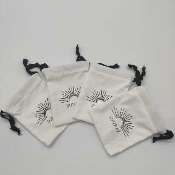 Drawstring jewelry white cotton custom printed logo muslin pouches