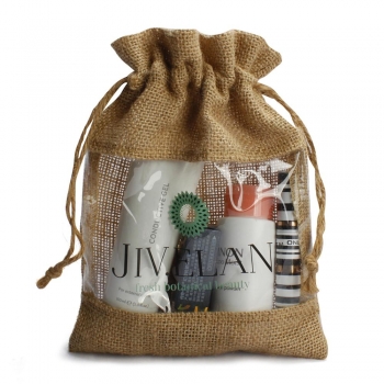 Customized Printing Fashion Natural Drawstring Pouch Jute Cosmetic Bag With PVC Window