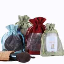 Custom Linen Organza Bag Canvas makeup jewelry drawstring pouch bag with logo printing