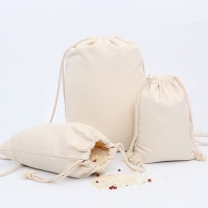 Wholesale Natural cotton linen Reusable drawstring bag for Food