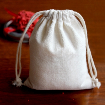 Plain cotton linen drawstring pouches packaging small cotton bag with ties