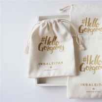 custom organic pouch cotton drawstring jewelry bags with golden logo