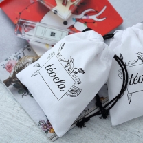 wholeslae 100% cotton small 4x6cm muslin bags with black logo